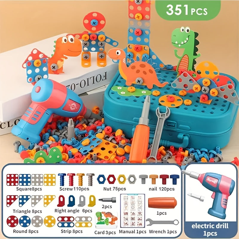 Green 3D DIY Screw Box Set for Kids Ages 3 Plus with Drill and Screwdriver