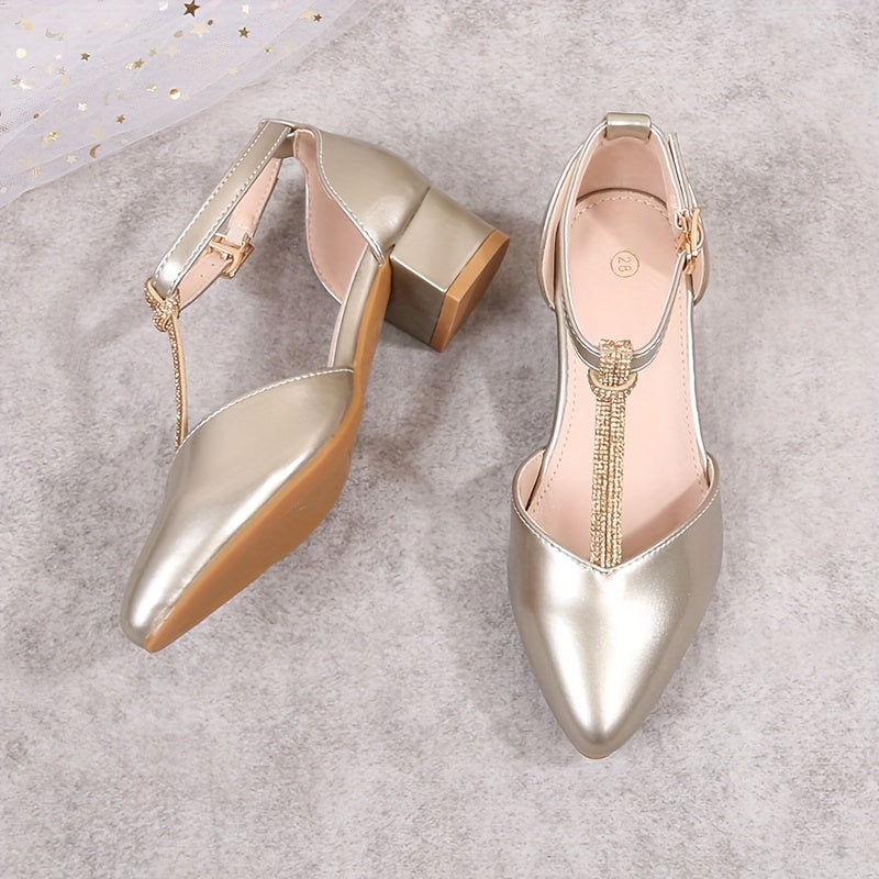 Girls Spring 2024 Princess Shoes with Rhinestones Low Top Pointed Toe High Heels