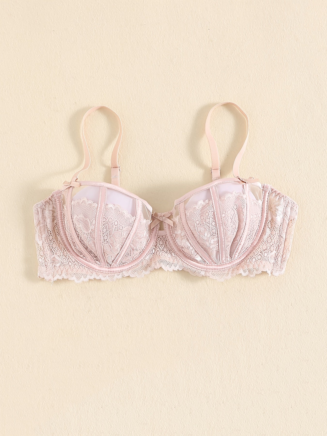 Women's Floral Lace Unlined Bra and Bow Panties Set