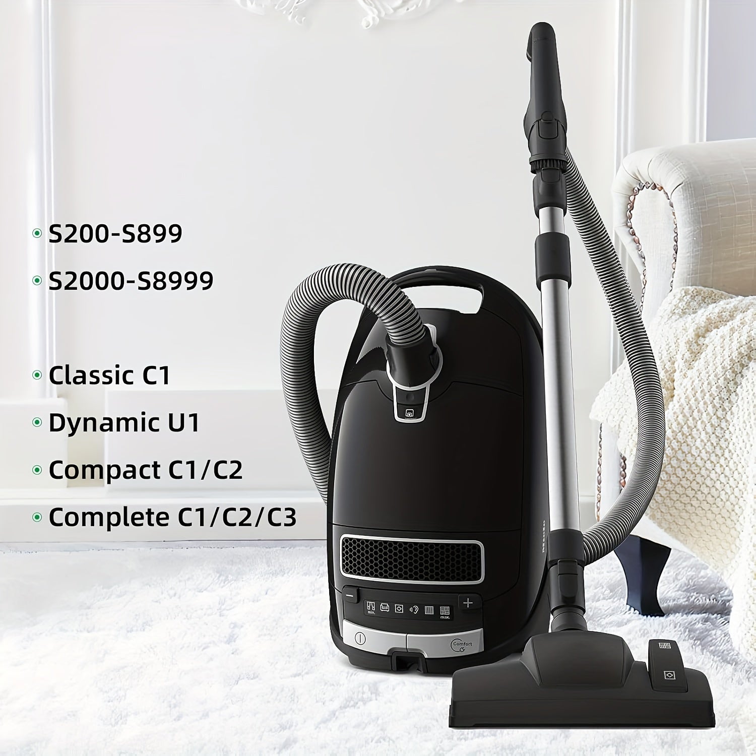 "O'rnini bosuvchi havo filtrlar va motorni himoya qiluvchi filtrlar S200-S899, S2000-S8999, Classic C1, Dynamic U1, Compact C1/C2 va Complete C1/C2/C3 kabi to'plam va vertikal changyutgich modellari uchun qulay 5-dan iborat to'plamda mavjud."