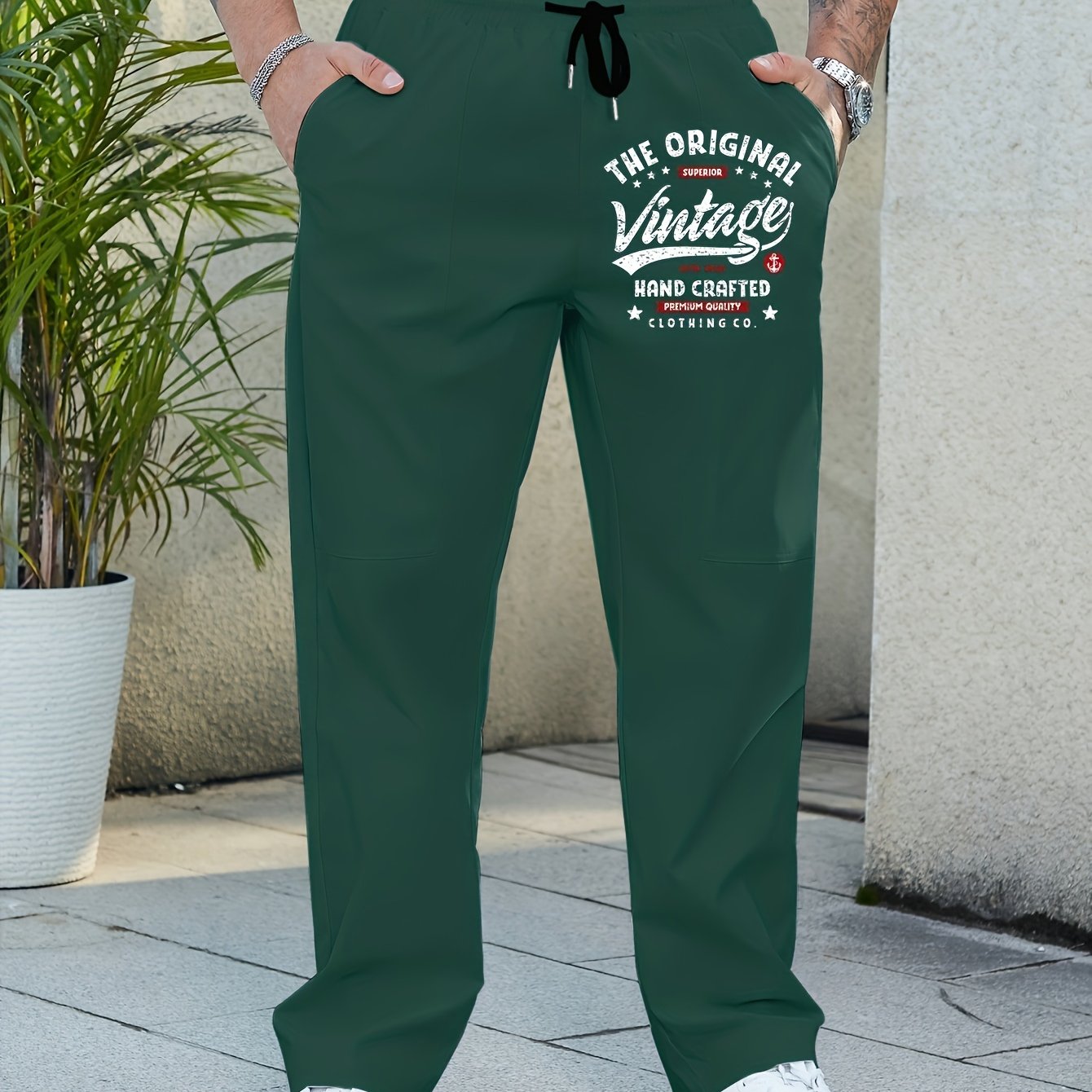 Men's Vintage Print Casual Pants for Big and Tall Men Spring Fall Polyester Drawstring All Season