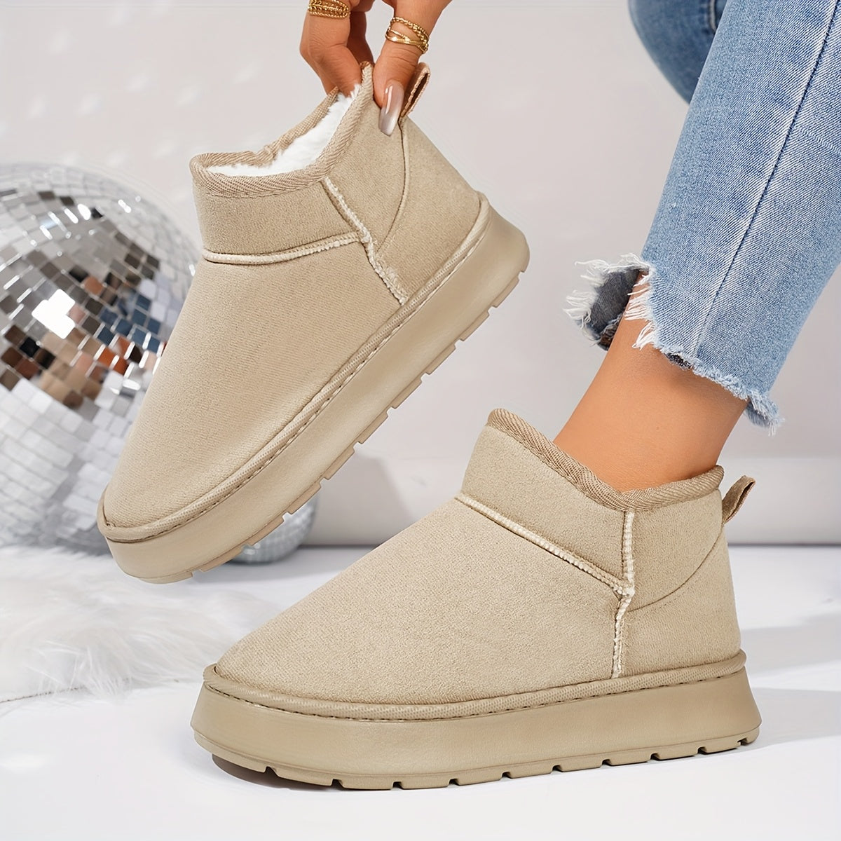 Women's Fleece Slippers with Gold Chain Ankle Strap, Non-Slip Sole, Plush Lining