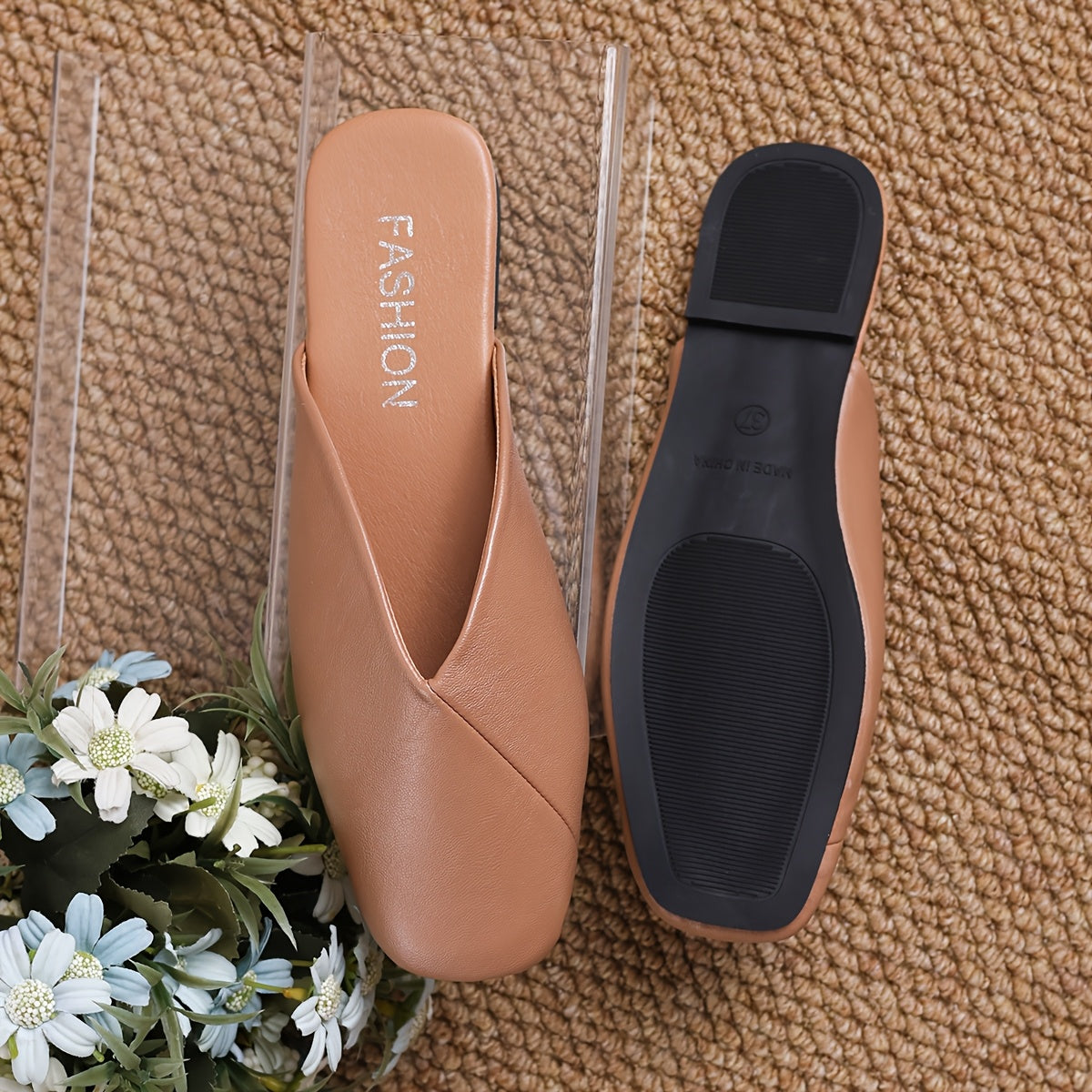 Women'S Solid Color Slip-On Flat Sandals with Rubber Sole for Casual Wear