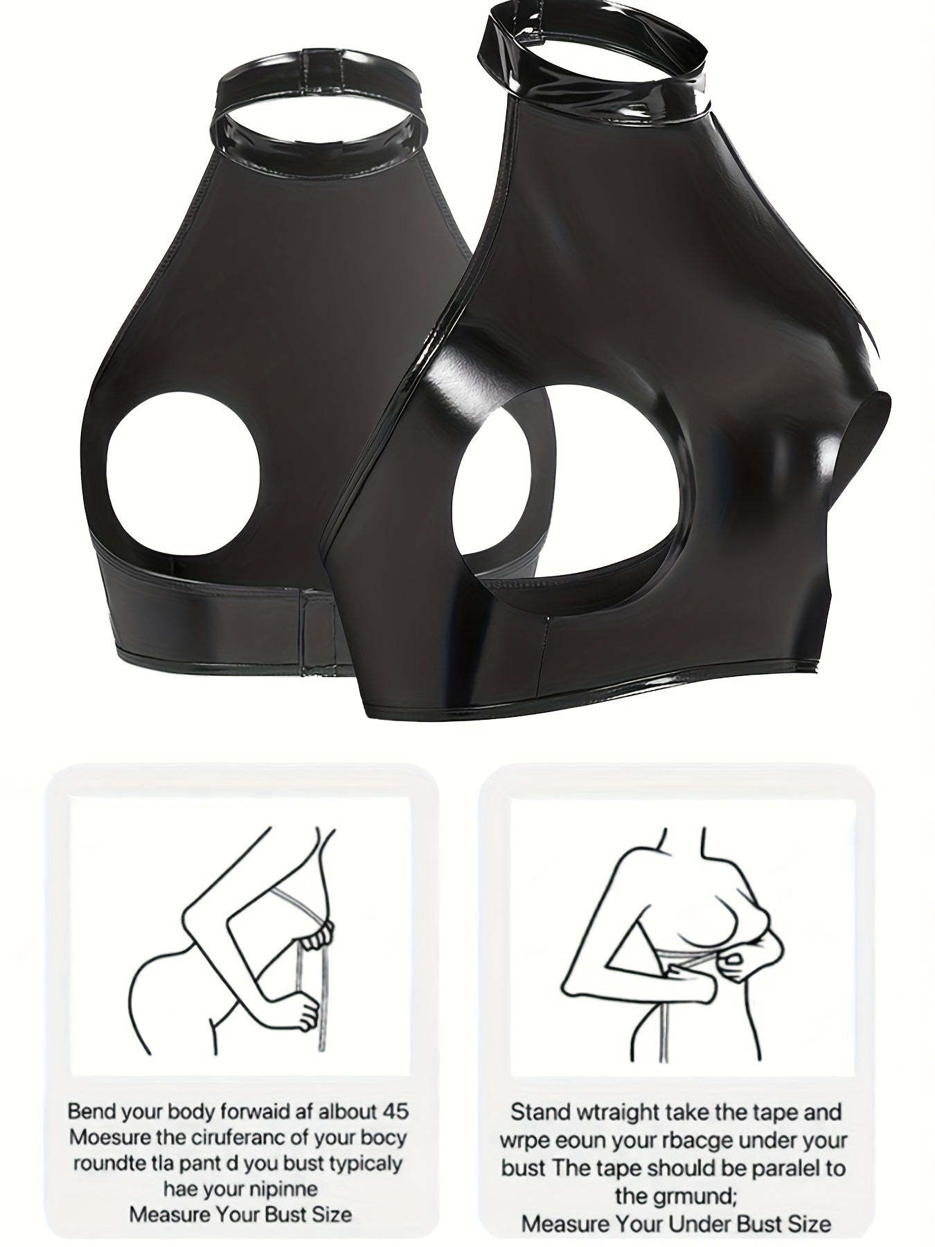 Women's High Gloss Patent Leather Open Chest Fun Bra Large Size