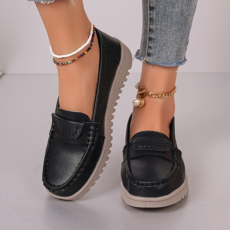Women'S Black And Beige Slip-On Loafers Non-Slip Flat Shoes Fashionable