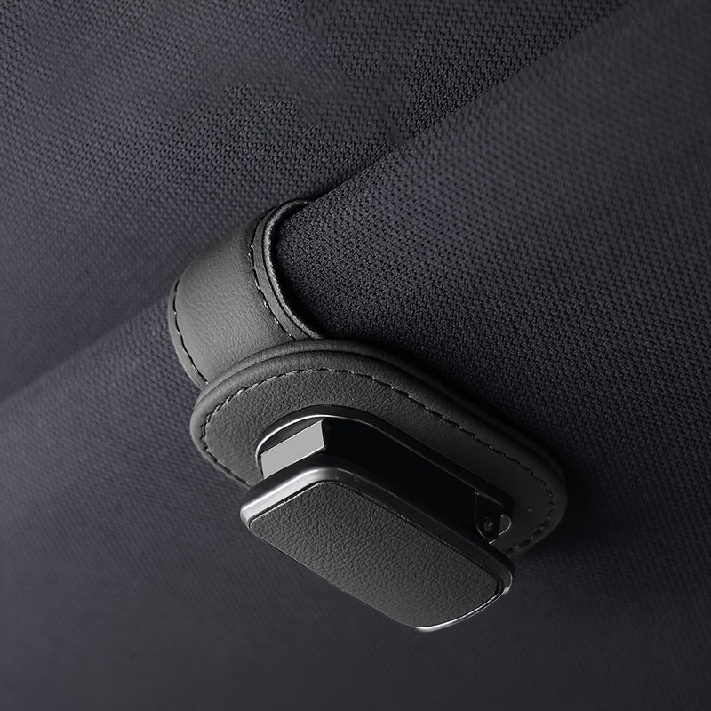 Clip de visor de coche de cuero PU universal para gafas y soporte para tablero