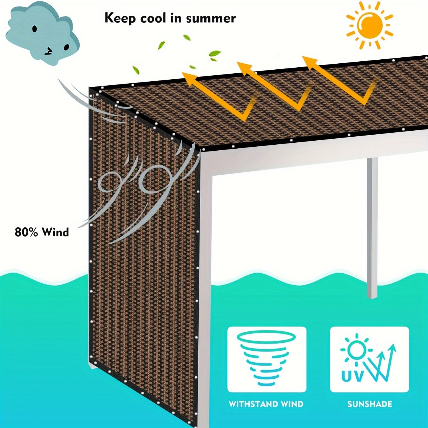 Brown HDPE Square Shade Sail 95 Sun Block UV Heat Resistant Outdoor Cover