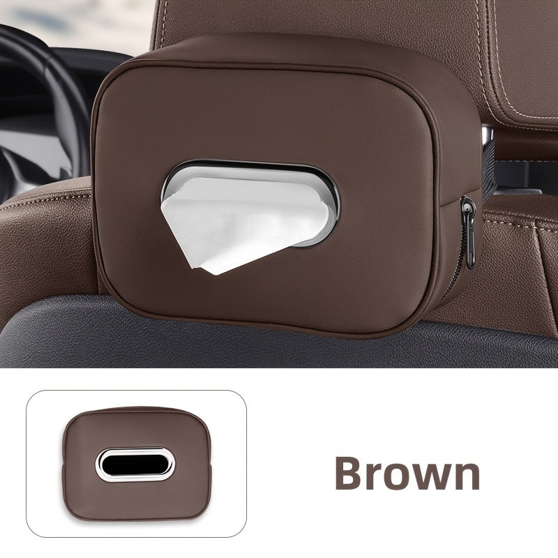 PU Leather Car Tissue Box Holder Multi-Functional Vehicle Organizer