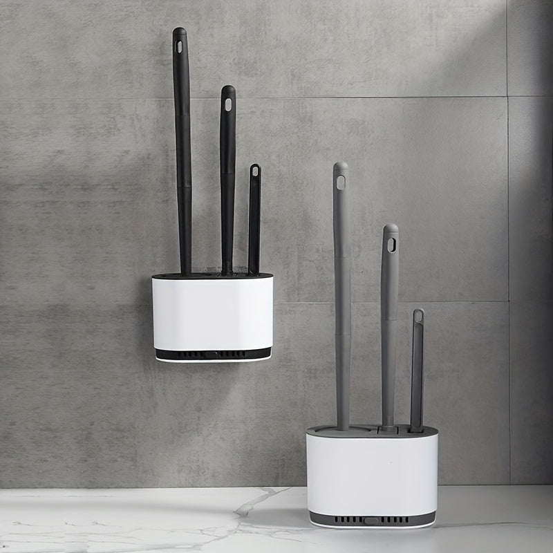 Juego de cepillo de inodoro de silicona con mango antideslizante y cerdas suaves