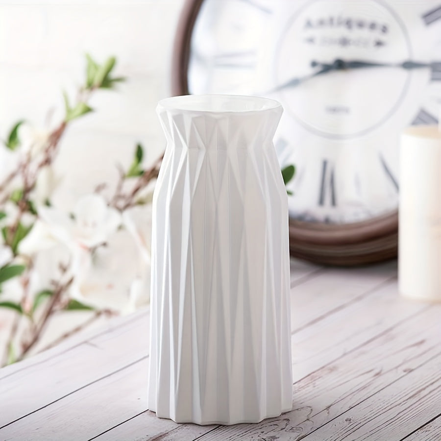 Nordic-Style Plastic Vase with Ceramic Look for Home Decor and Dining