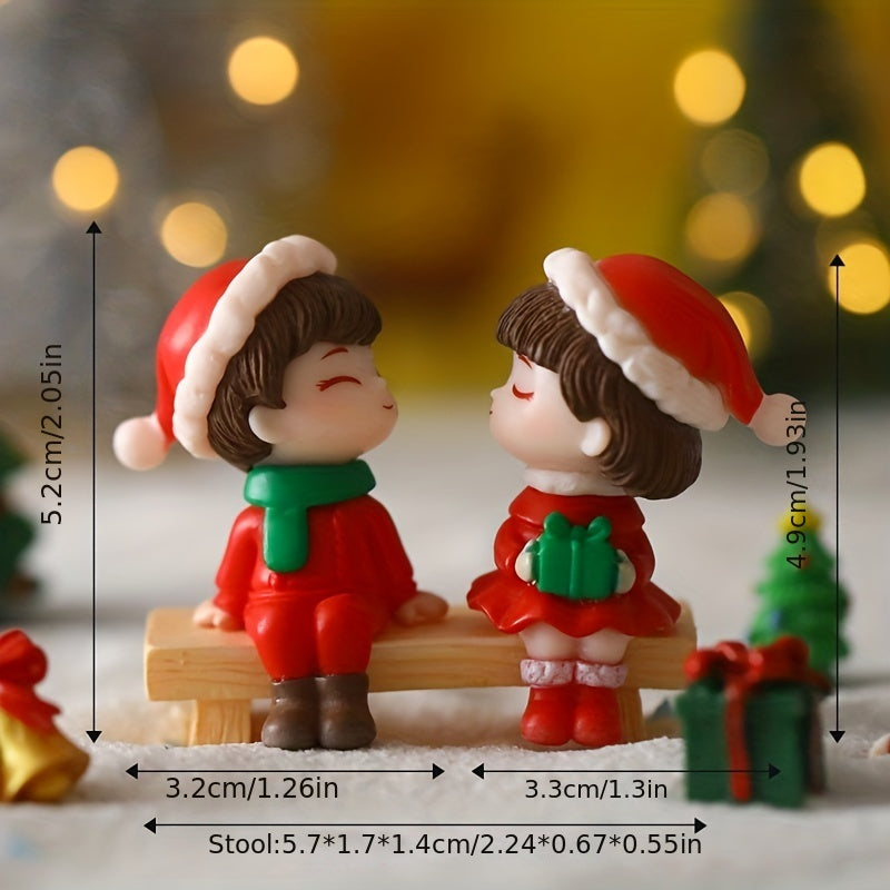 Juego de figuras de pareja de Navidad de plástico, decoración de mesa para la temporada navideña