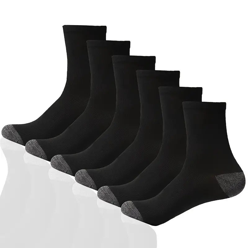 Men's Mid-Calf Athletic Socks Black 10 Pairs Breathable Polyester Ribbed Cuff