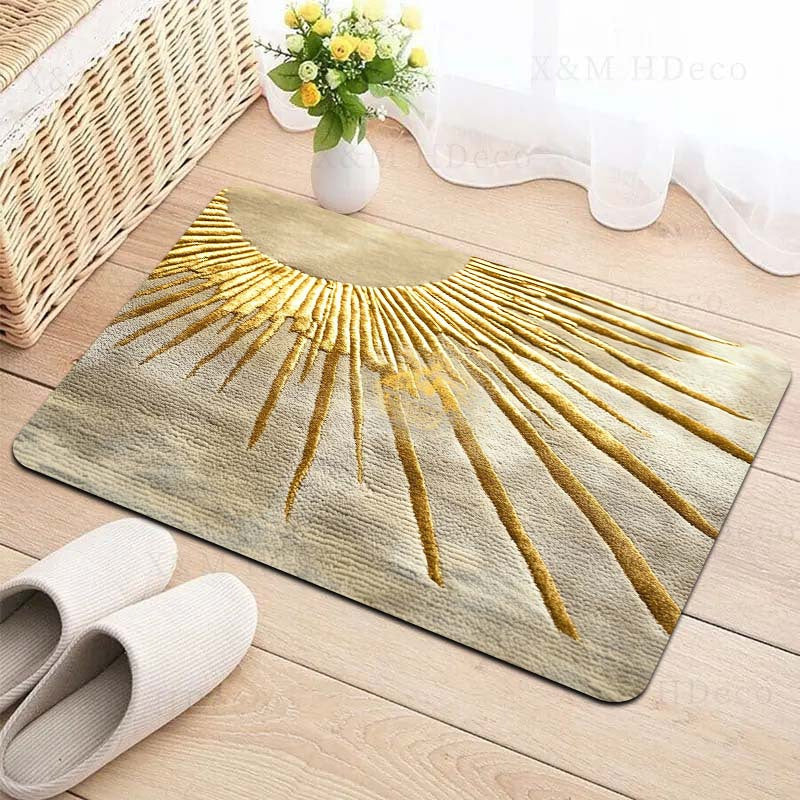 Rectangular Sunburst Entrance Mat Indoor Rug Soft Thick Sponge Machine Washable Polyester