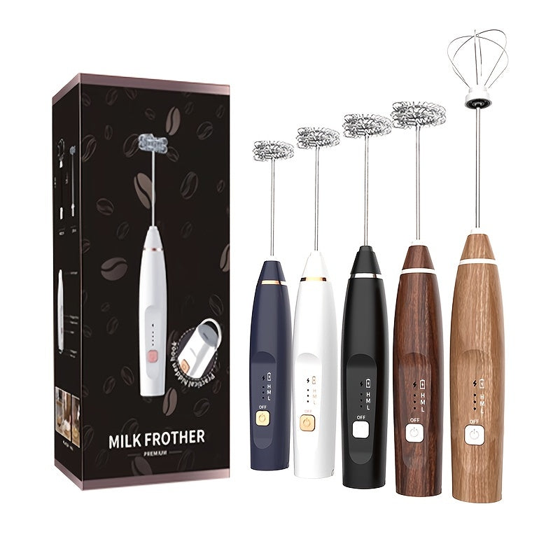 Espumador de leche recargable USB de mano con 3 velocidades y batidores de acero inoxidable