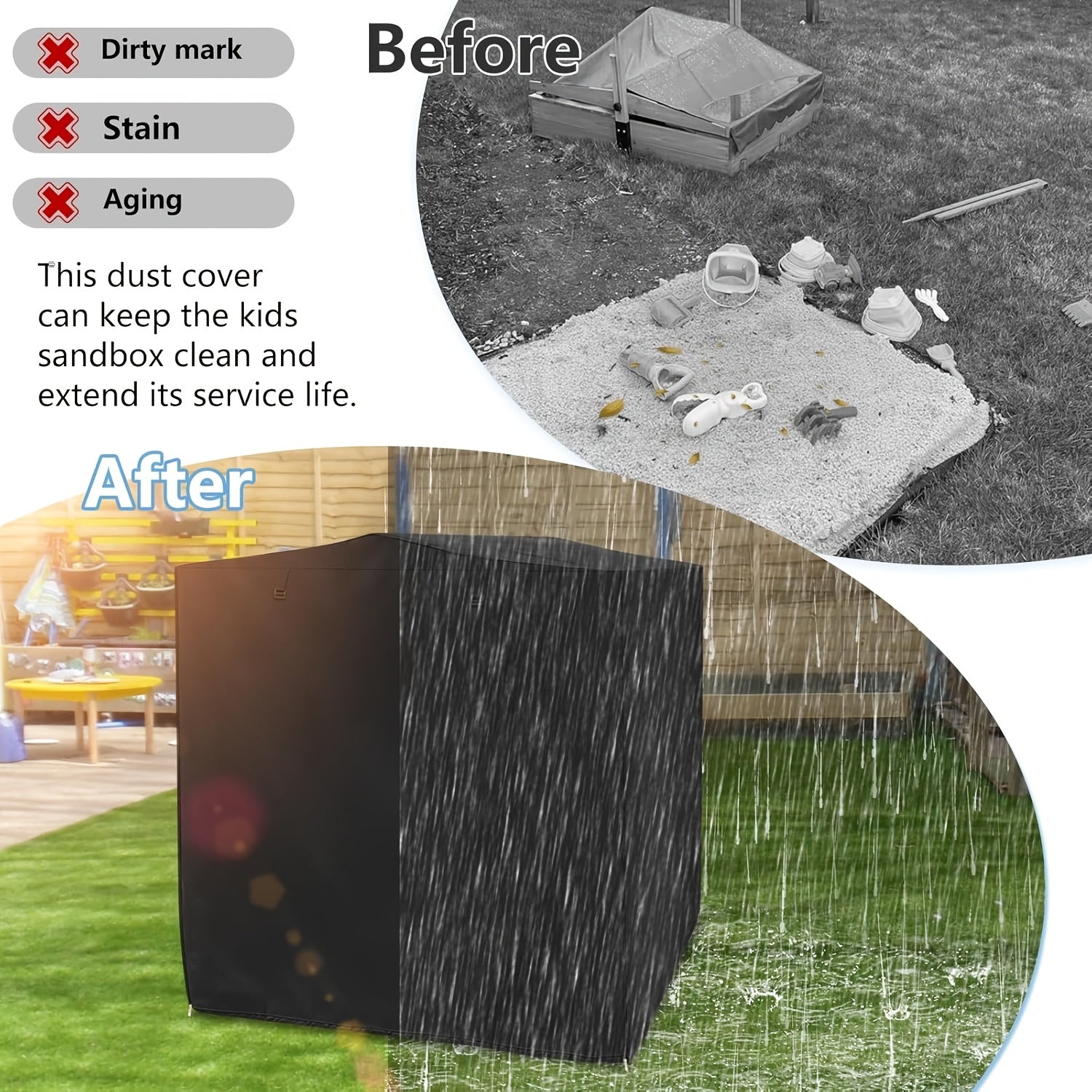 Детский водонепроницаемый УФ-устойчивый деревянный навес для песочницы с навесом и складным стулом, черный