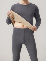 Men's Thermal Underwear Set with Alpaca Fleece Long Sleeve Top and Pants for Winter Comfort