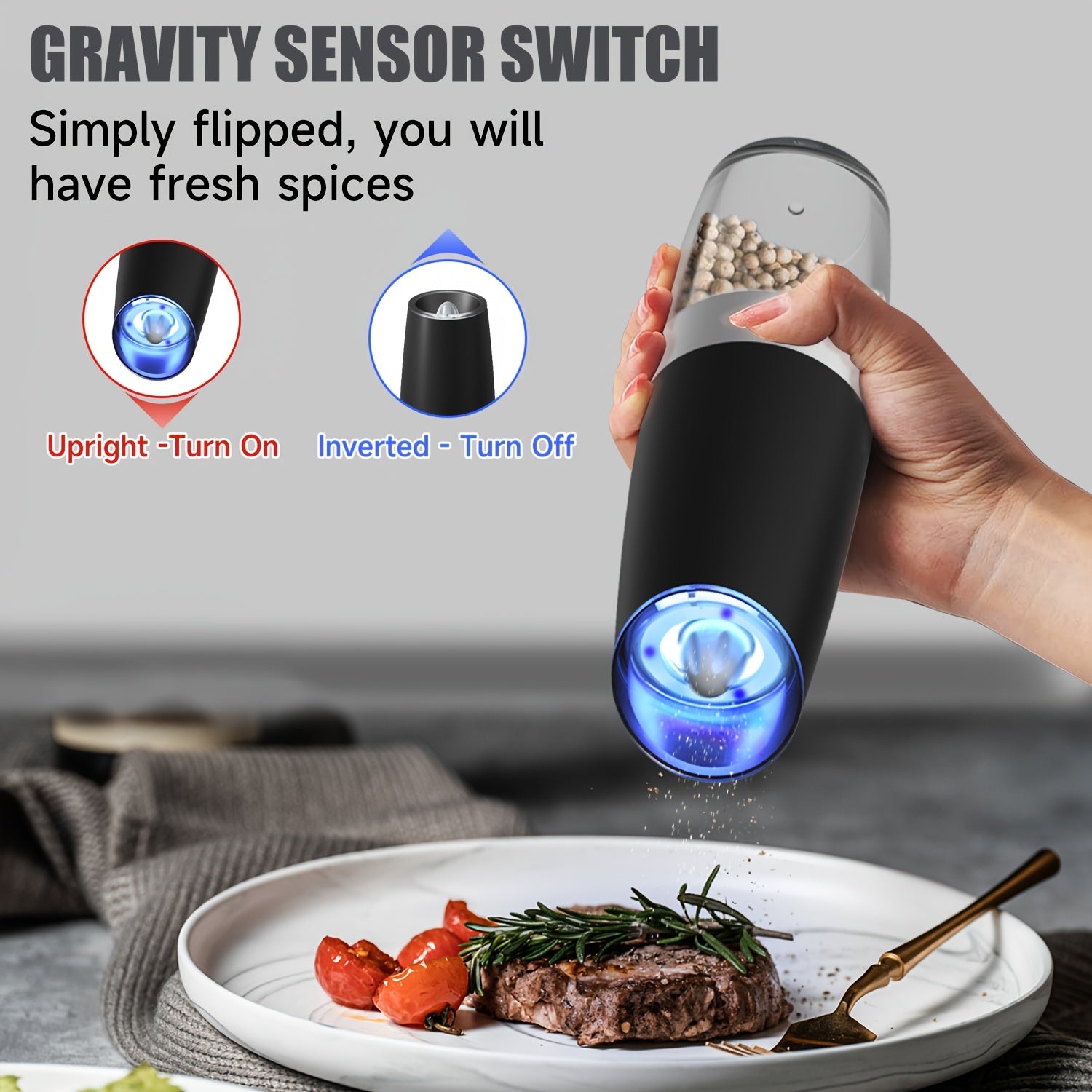 Electric Pepper and Salt Grinder Set with Adjustable Coarseness Battery Operated Stainless Steel with LED Light