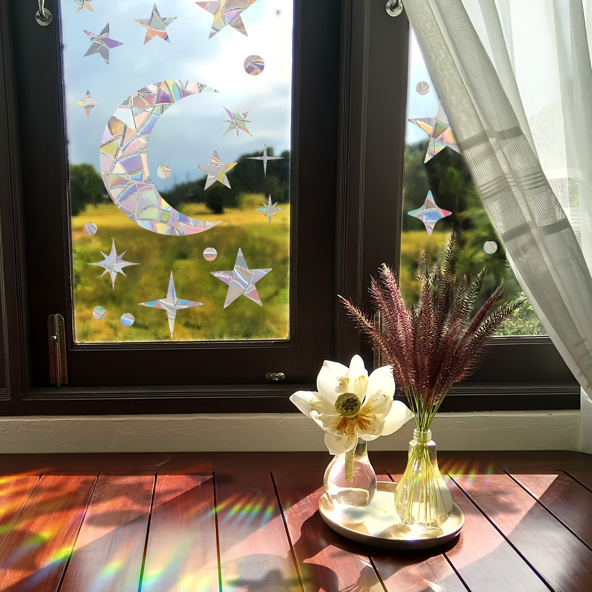 Set of 2 Ramadan Themed Anti-Collision Glass Stickers with 74 Moon Sun Star Bird Designs