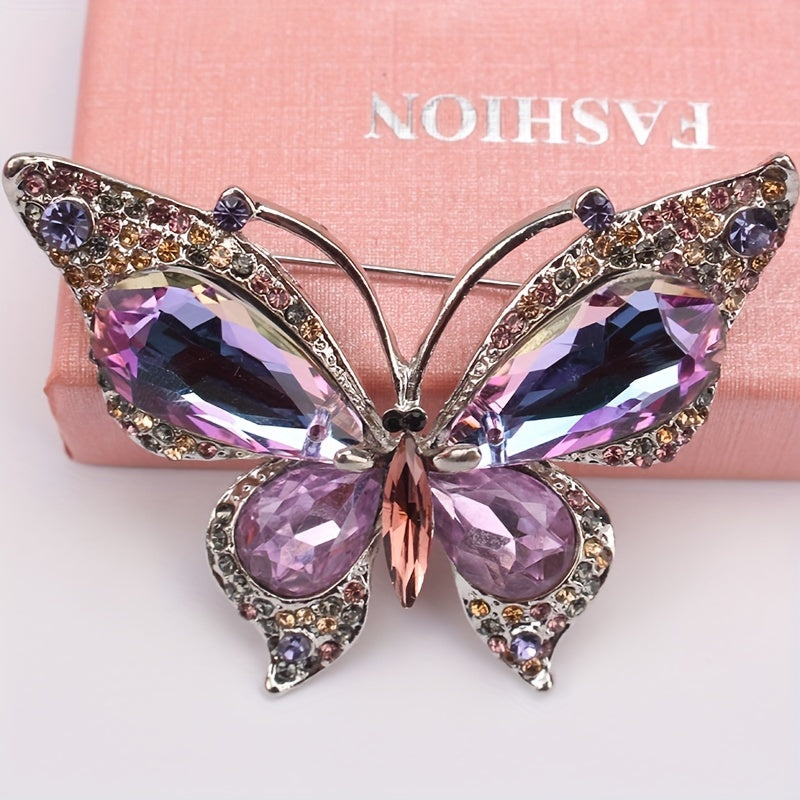 Vintage Style Butterfly Brooch Pin with Rhinestones for Women's Blazers