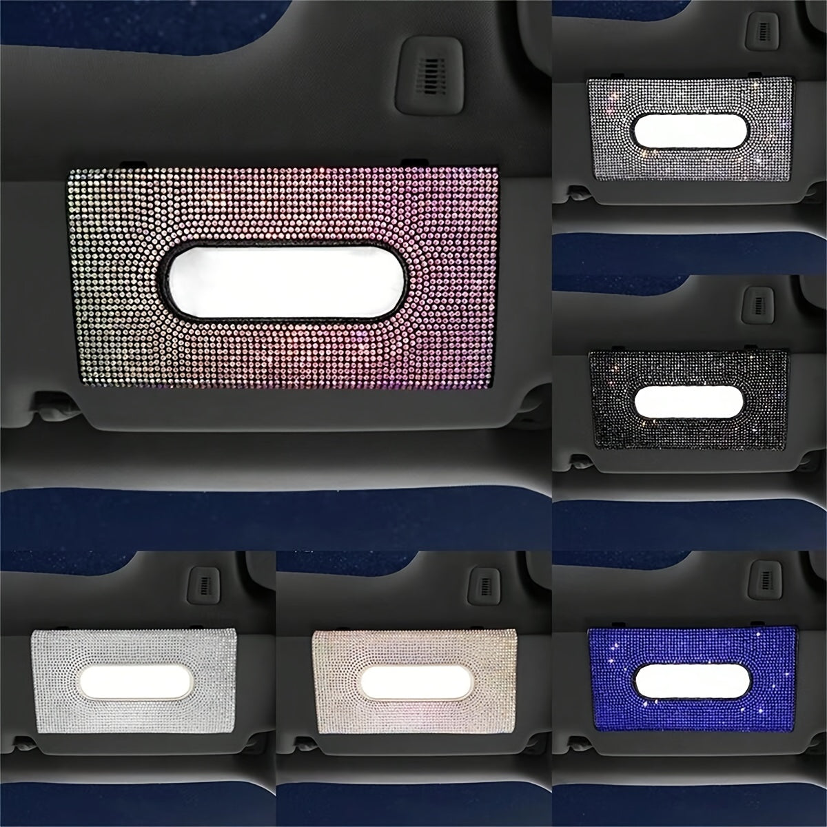 Car Tissue Box with Glitter Rhinestones and PU Leather for Car Sun Visor Storage