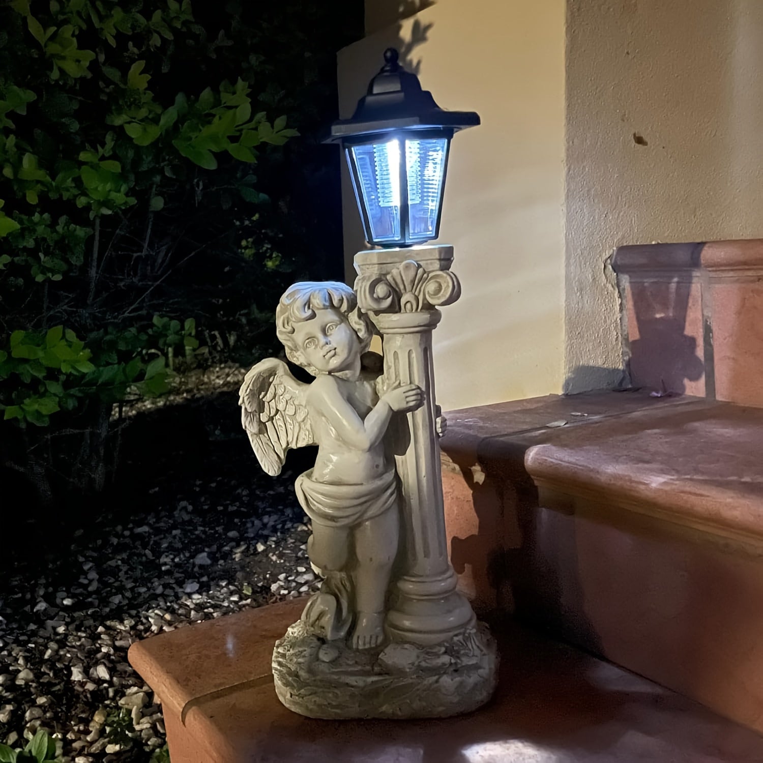 Outdoor Solar Angel Statue with Roman Column Design Garden Decor Street Lamp