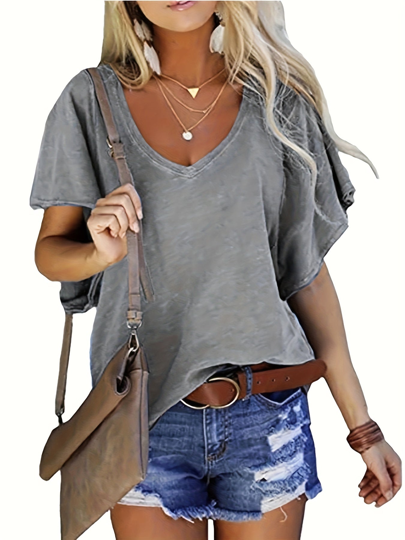 Women's Plus Size V-Neck T-Shirt Soft Stretchy Short Sleeve Casual Top