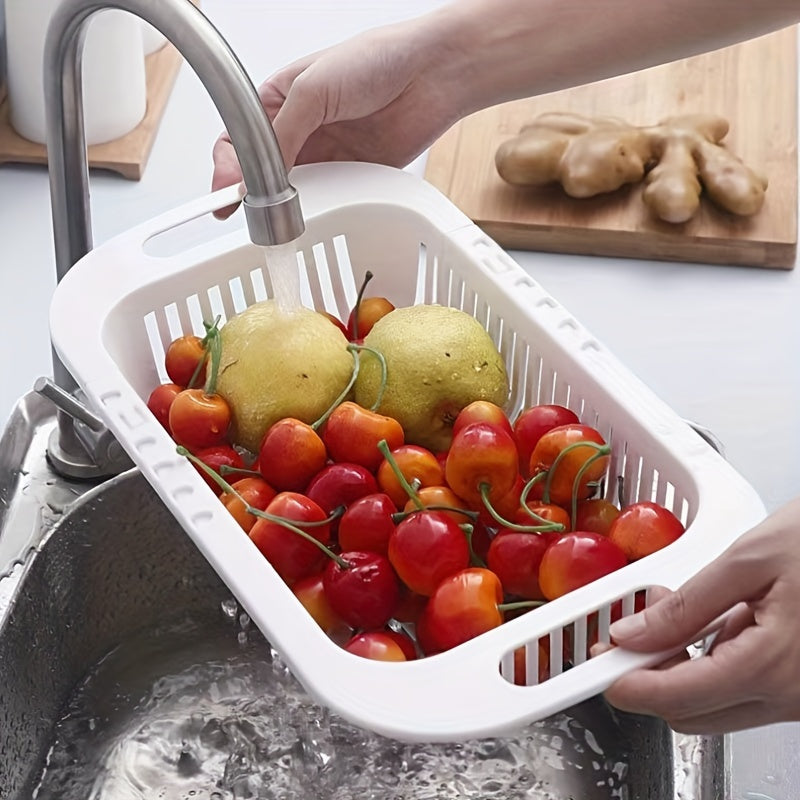 Регулируемая корзина для овощей - прямоугольная пластиковая в стиле бохо - кухонная полка для мытья посуды и хранения продуктов - выдвижная сушилка - сборка не требуется - экологически чистая