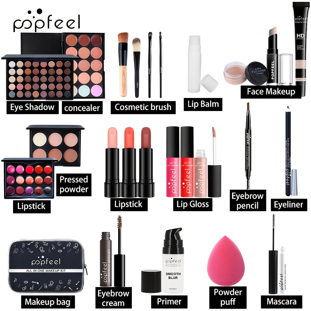 Travel Makeup Kit with Black Case Multi-Product Beauty Collection for On-the-Go Touch-Ups
