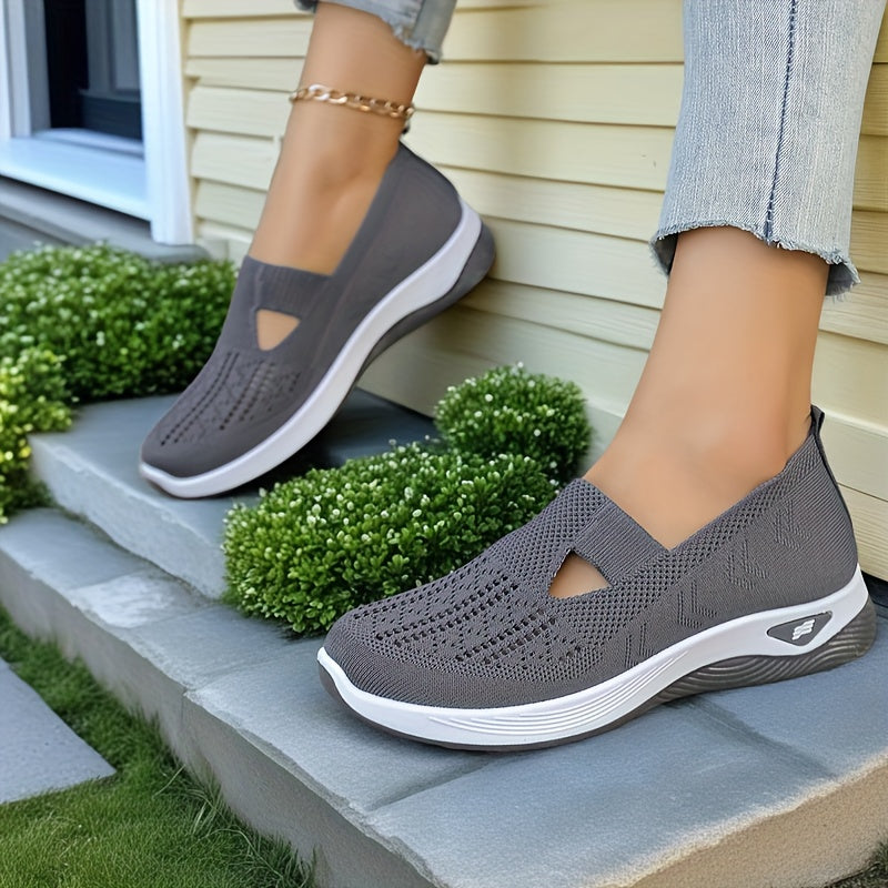 Zapatillas slip-on transpirables de malla para mujer, flats casuales tipo ballet en negro