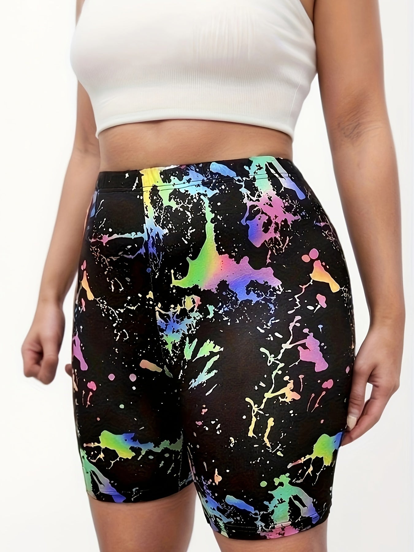 Женские шорты-утяжки с высокой талией и эффектом tie-dye, размер plus, полиэстер, эластичные, летние