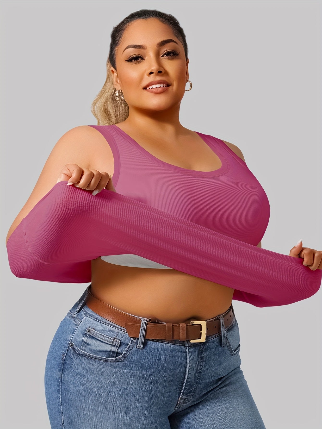 Women’s Rib-Knit Sports Bra and Tank Top 2-in-1 Solid Polyester Elastane Sleeveless Workout