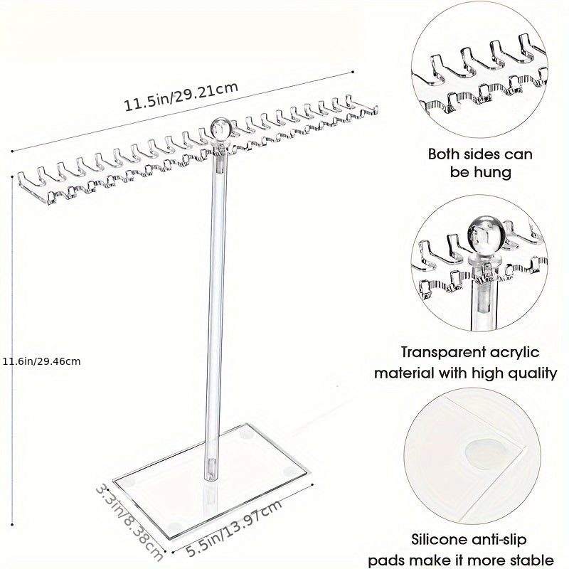 Acrylic Necklace Display Stand with Double-Sided Hooks Transparent Organizer for Jewelry