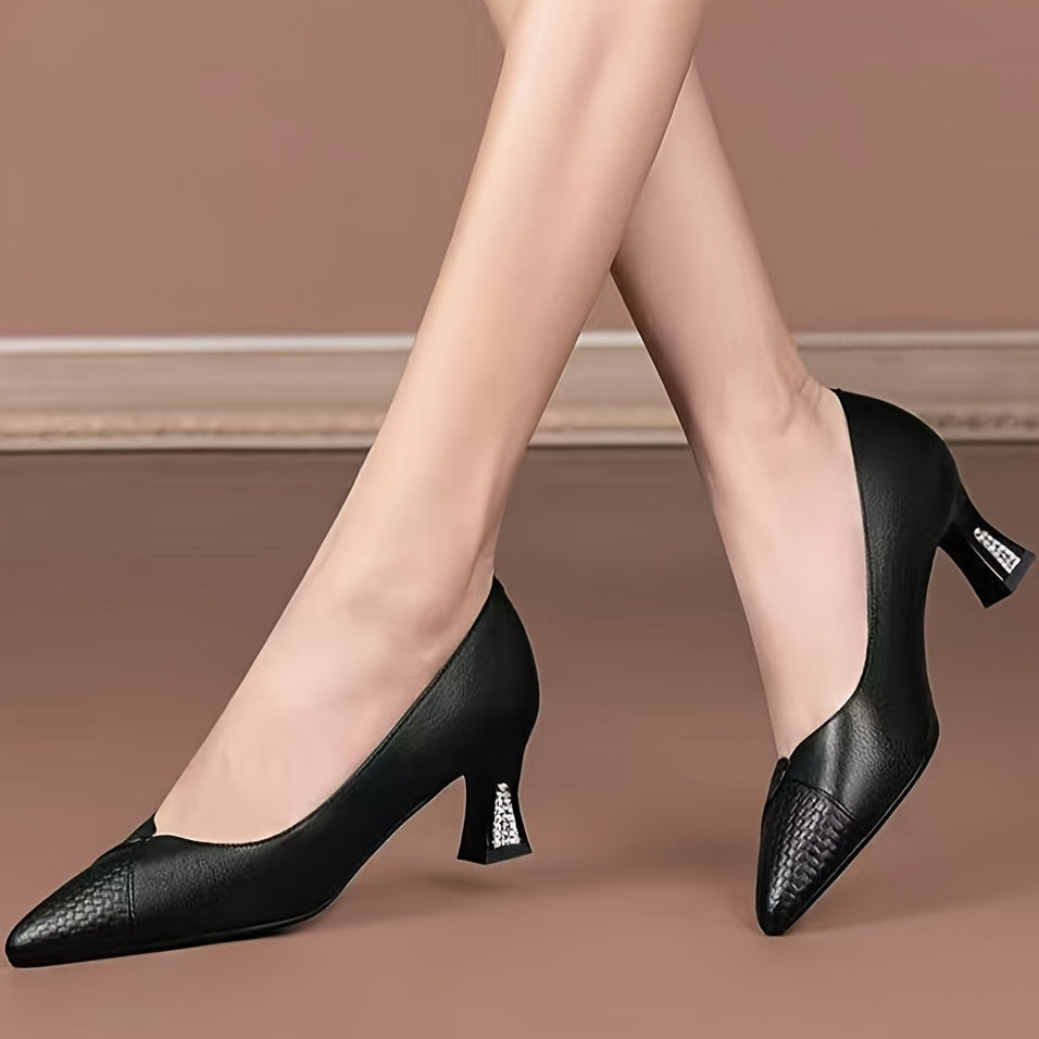 Women's Pointed Toe Stiletto Heels Black Synthetic Dress Shoes for Office and Formal Wear