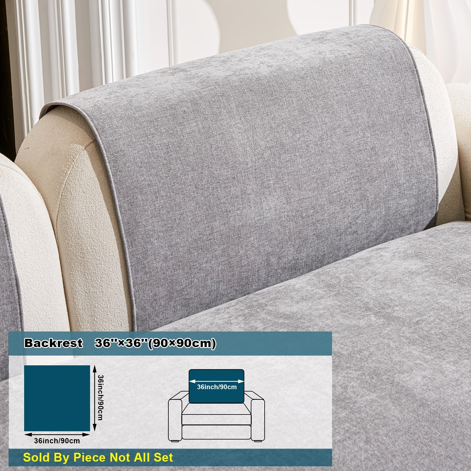 Chenille Sofa Cover Non-Slip Pet-Friendly All Seasons Fits 1-4 Seaters Light Beige