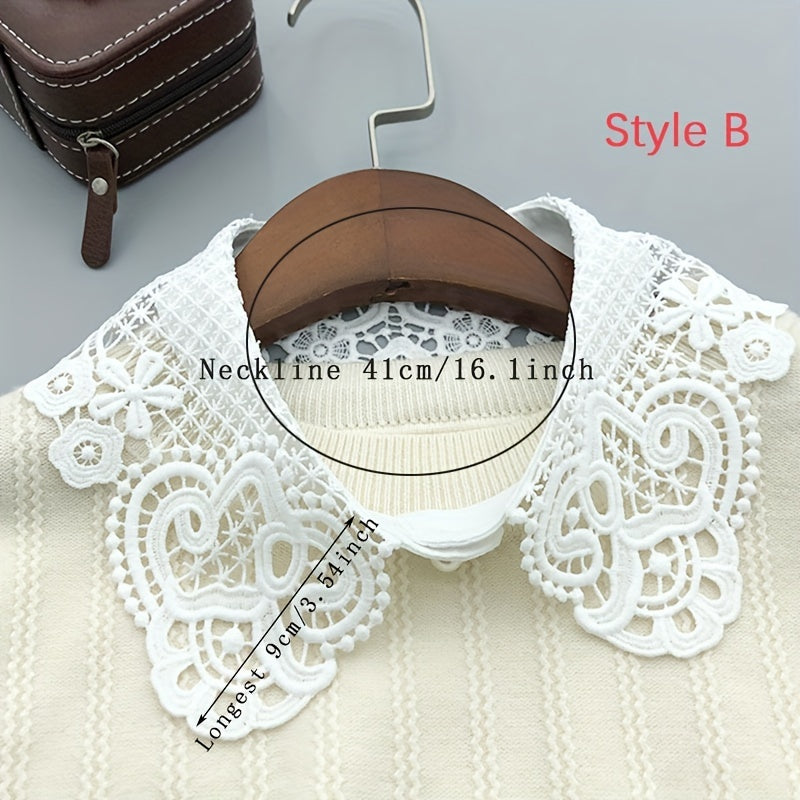 Unisex Fake Collar Solid White Black Floral Hollow Out Design Accessory