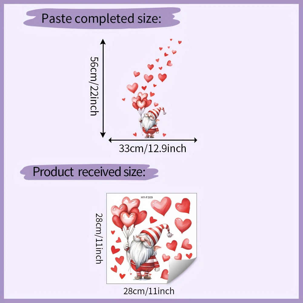 Valentine's Day Gnome and Heart Window Clings Pink Red Self-Adhesive Decor