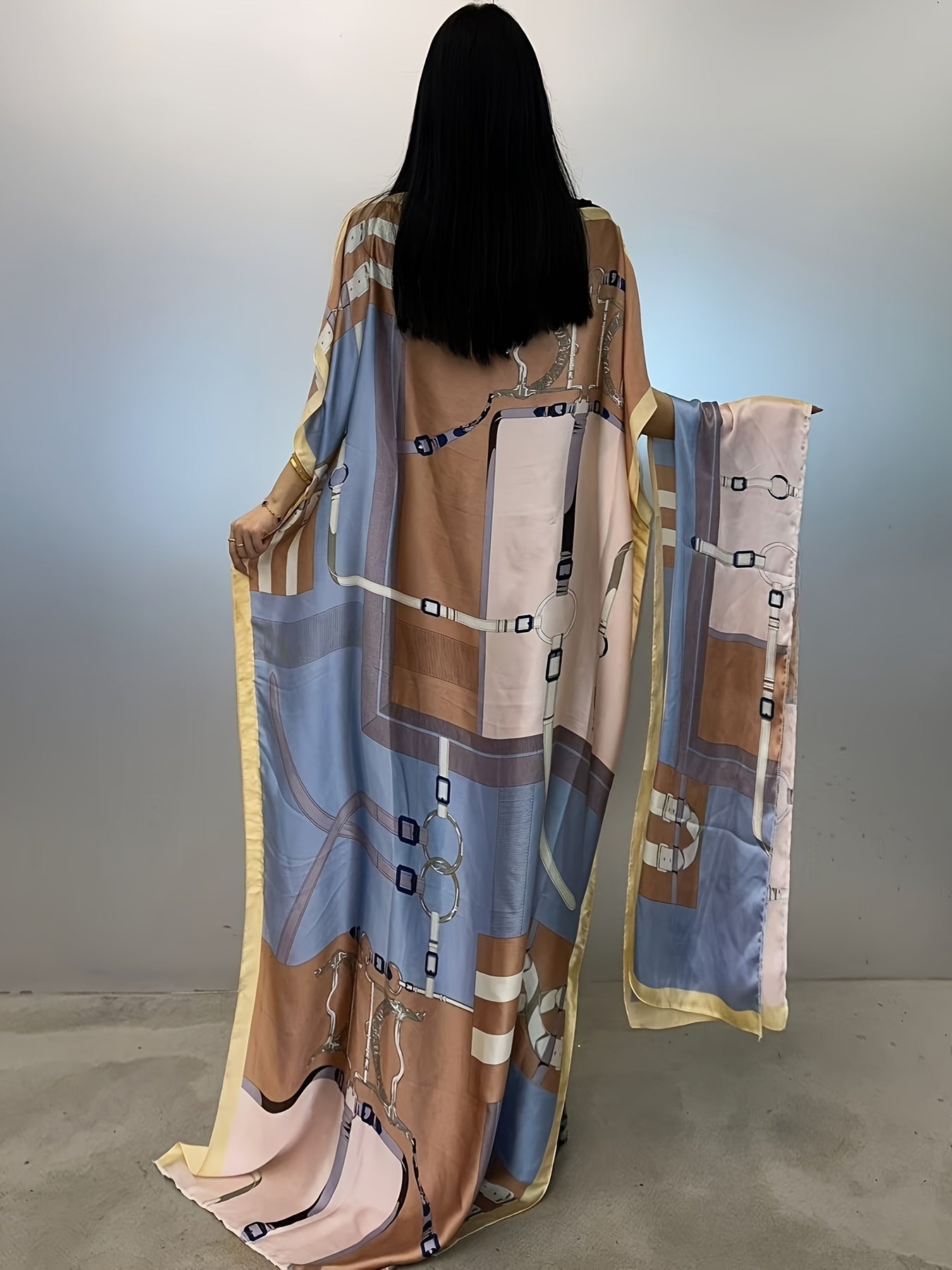 Women's Floral Print Abaya Maxi Dress Loose Fit Batwing Sleeves Summer Fashion