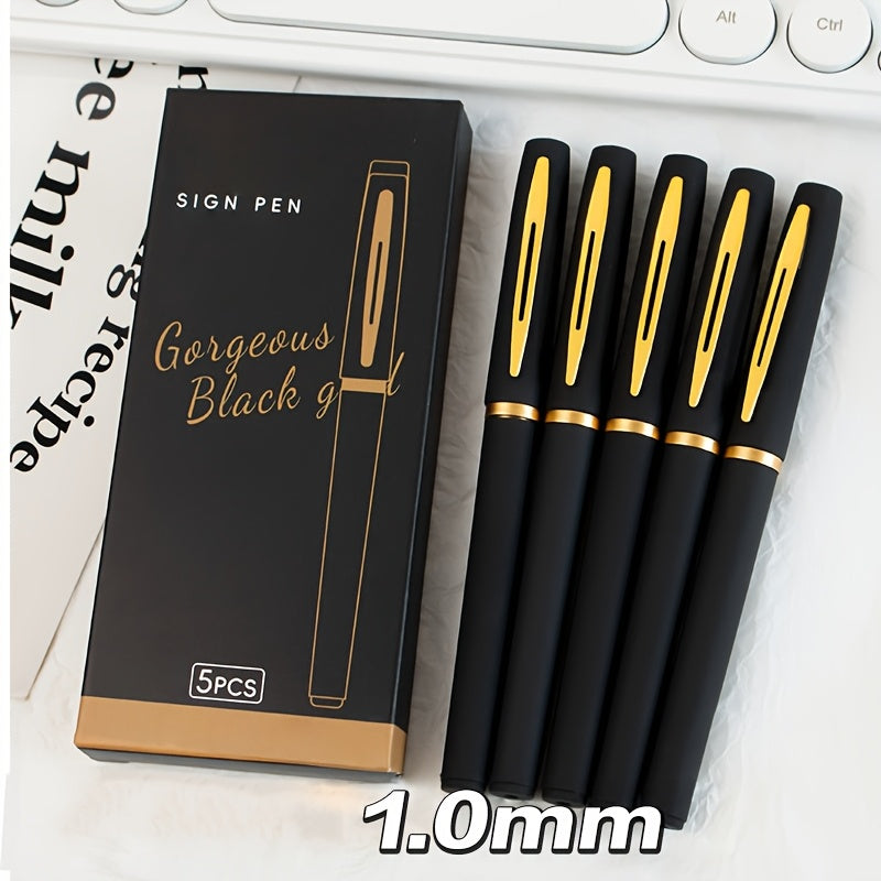 Juego de 5 bolígrafos de gel negros y dorados 0.5mm 0.7mm 1.0mm Gran capacidad oficina