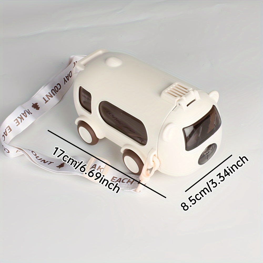 Kids' Plastic Bus-Shaped Water Bottle with Straw for School and Travel