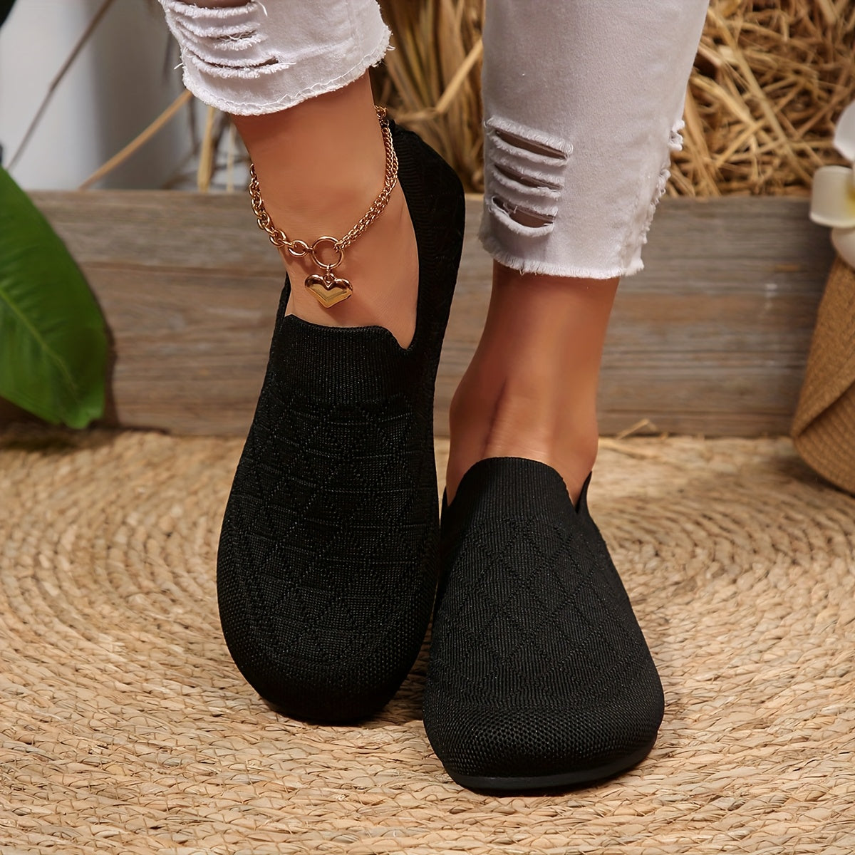 Ayollar uchun oson kiyinadigan kundalik poyabzal - yengil qulay nafas oladigan mato bej qora kulrang