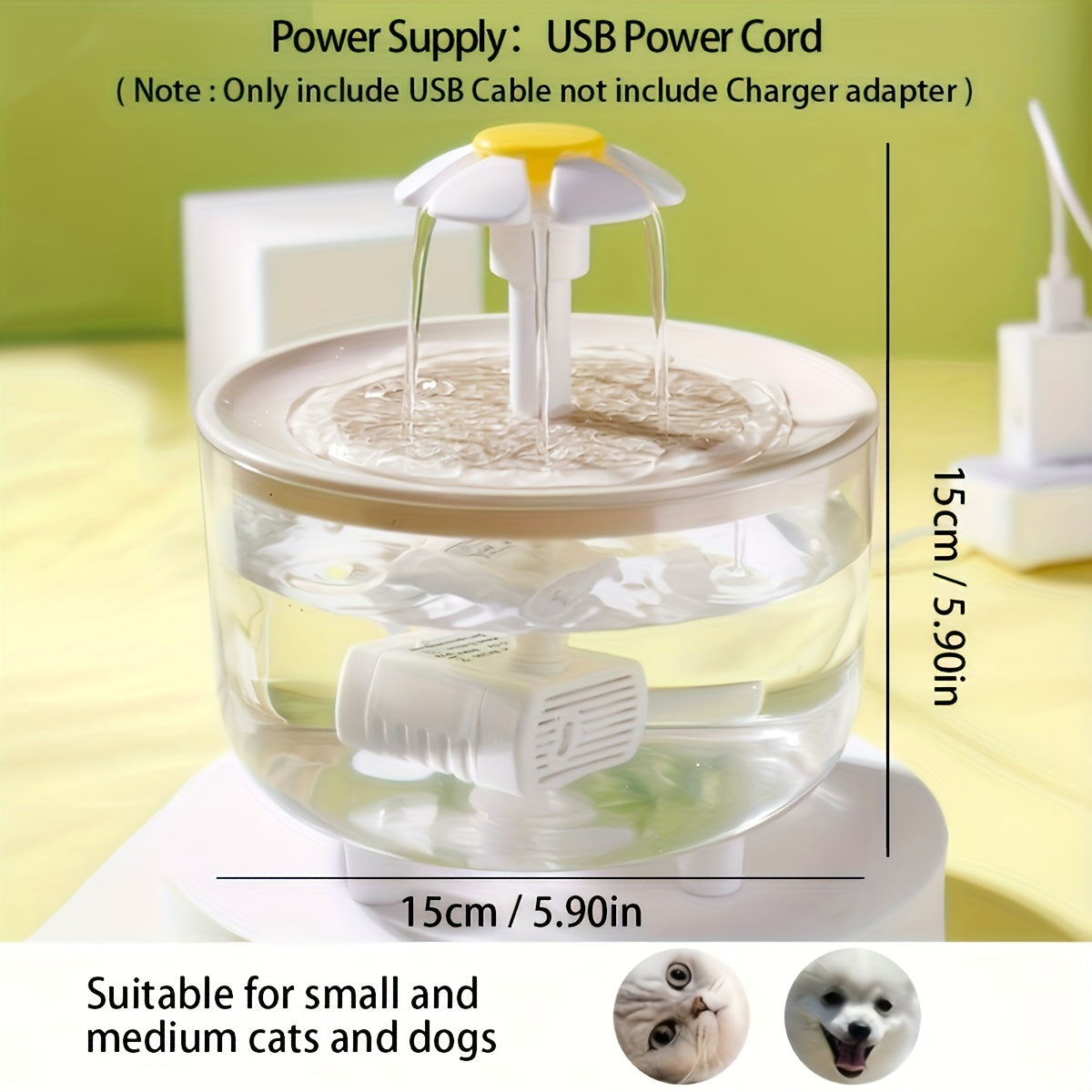 Quiet 1.5L Clear Pet Water Fountain USB Powered Easy to Clean for Cats and Small Pets