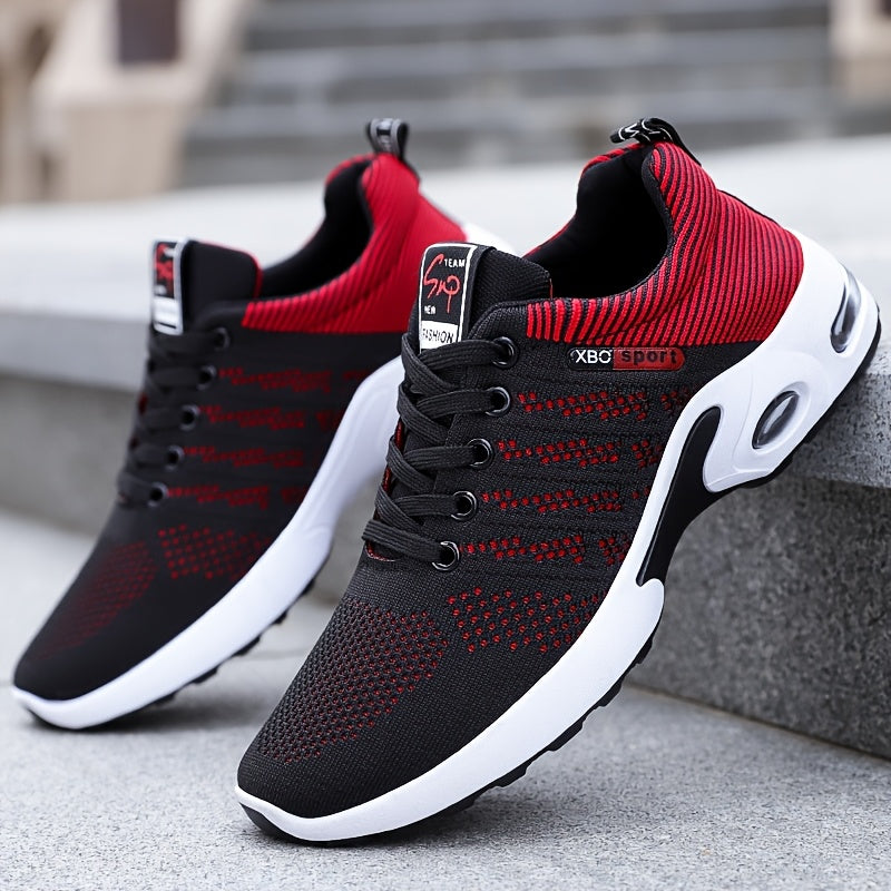 Men's Breathable Knitted Sports Shoes All-Season Non-Slip Lace-Up Sneakers for Jogging and Walking