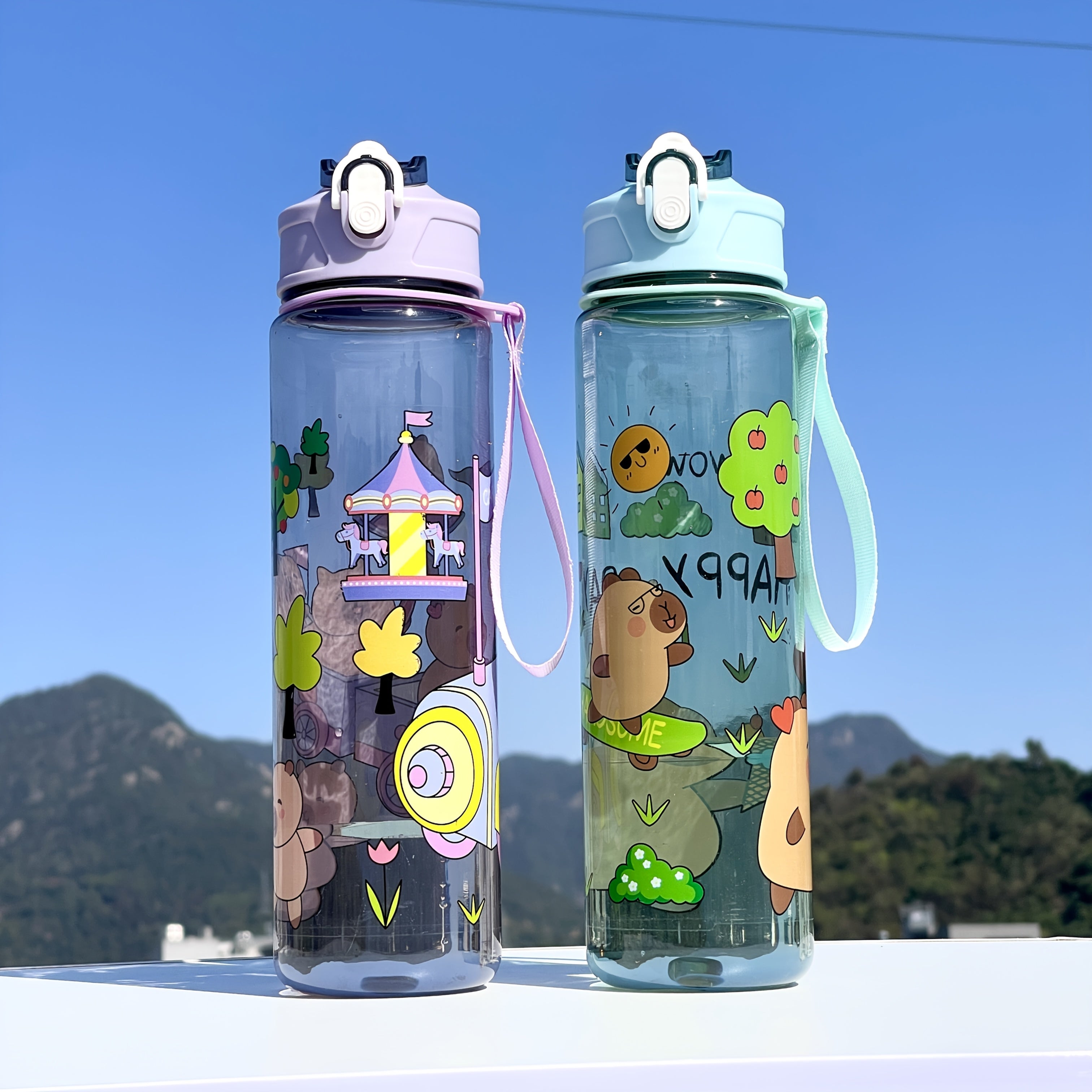 Large Sports Water Bottle with Whimsical Designs Durable Portable for Outdoor Activities