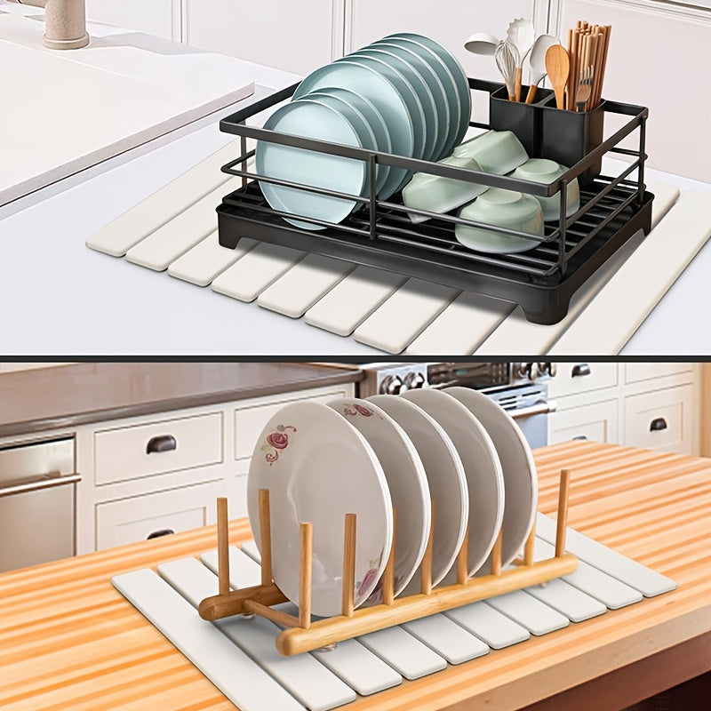 Foldable Diatom Mud Dish Drying Mat 60.96x40.64cm Absorbent Kitchen Bathroom