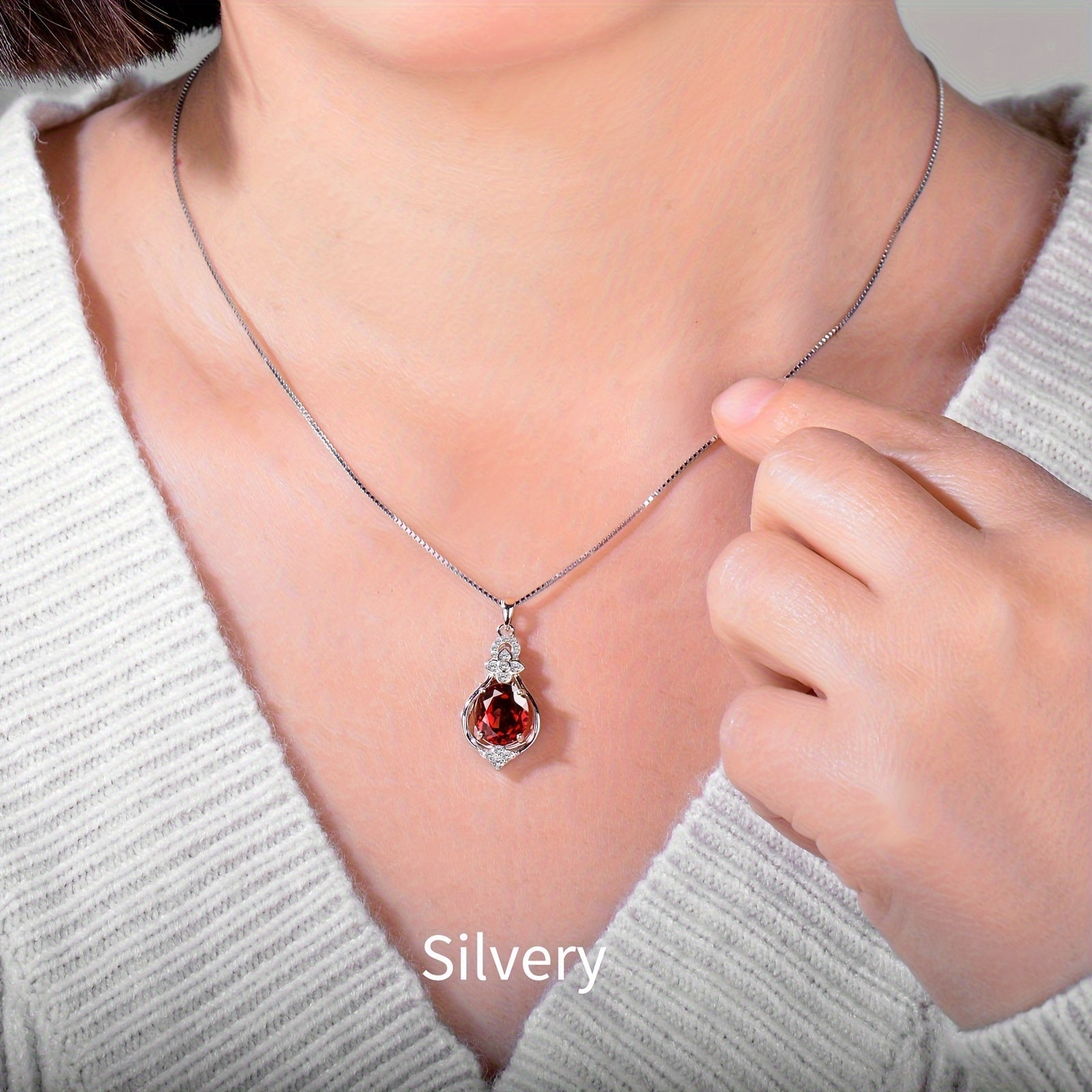 Sterling Silver Garnet Pendant Necklace for Women Hypoallergenic Elegant Jewelry