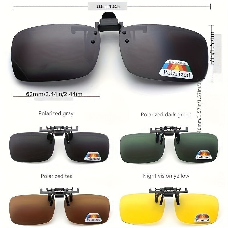 Set of 4 Polarized Rectangular Clip-On Sunglasses for Men Driving