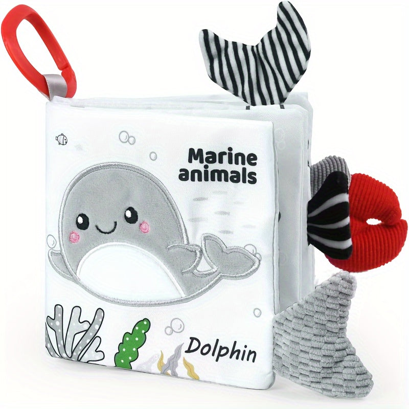 Мягкая книжка для малышей 0+ с 3D-хвостами животных, сенсорное тактильное образовательное пособие, серо-белая