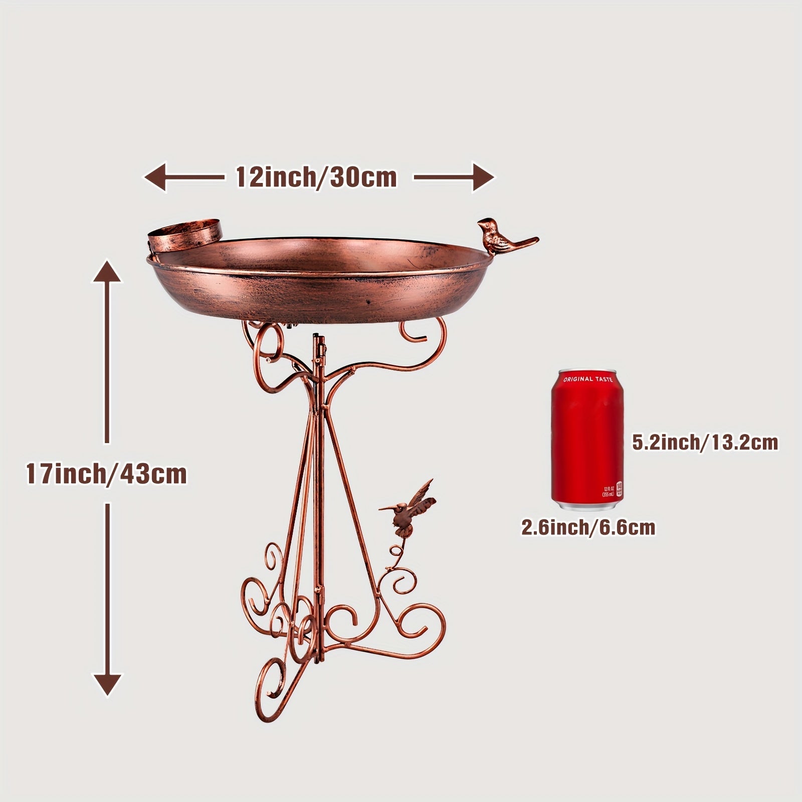 Vintage Iron Bird Bath Stand with 12-Inch Metal Bowl for Outdoor Use