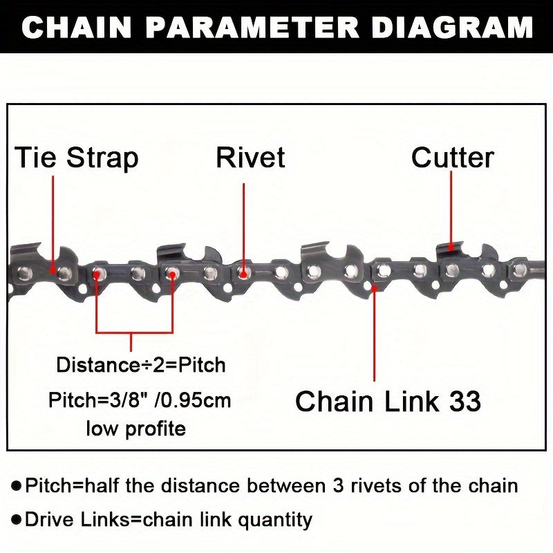 3 Pack 8-Inch Metal Chainsaw Chains 3/8 Inch LP Pitch .050 Gauge 33 Drive Links