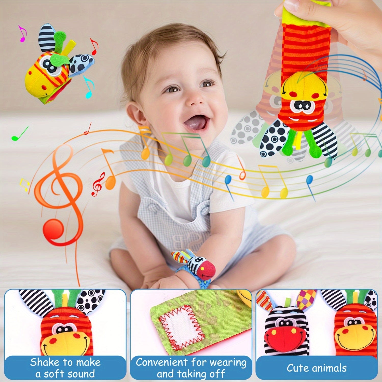 Baby Wrist Rattle Socks and Foot Finder Set for Newborns Cotton Multicolor